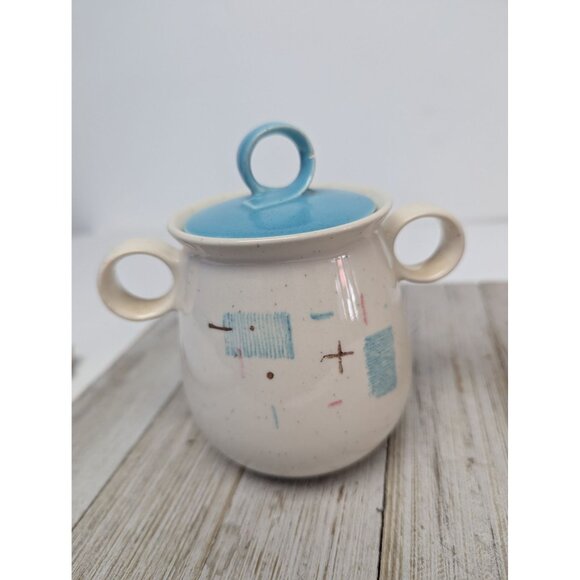 Vintage Set of Vernonware Metlox Heavenly Days Sugar Dish Creamer with Lid MCM - Picture 3 of 12